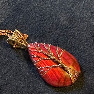 Copper Wrapped Red labradorite Tree of Life